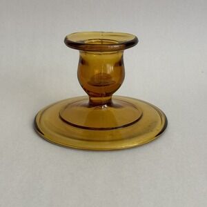 (1) L E Smith Glass Amber Candle Holder Candlestick Round